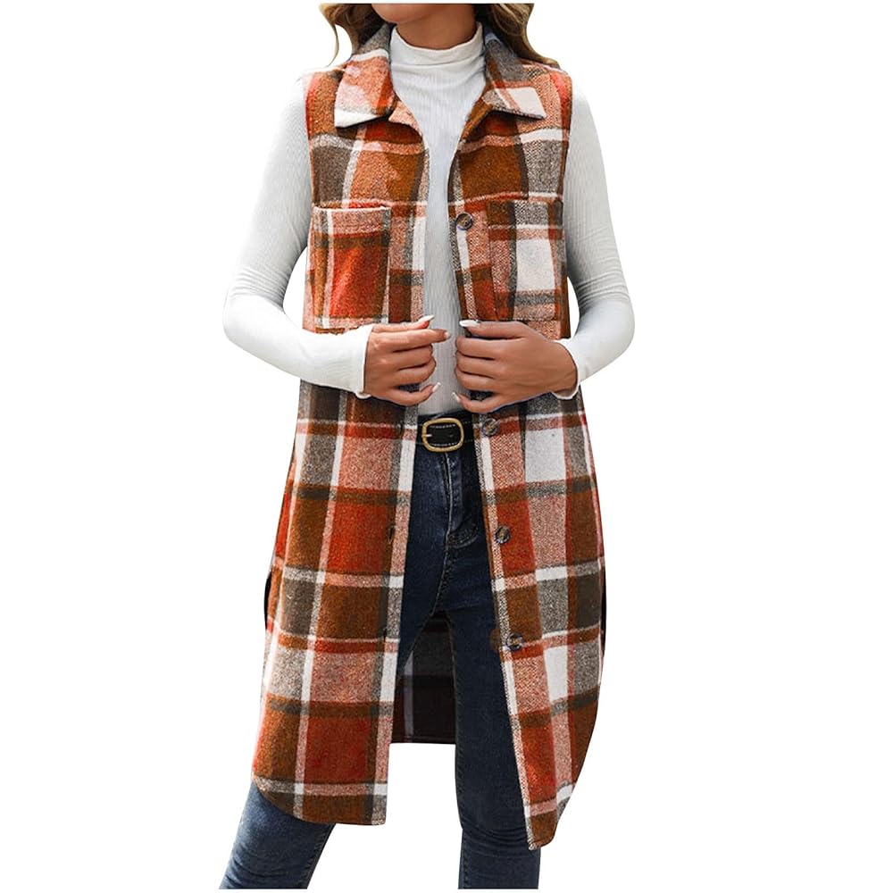 Amazon.com: HGps8w Womens Long Flannel Plaid Vest, Button